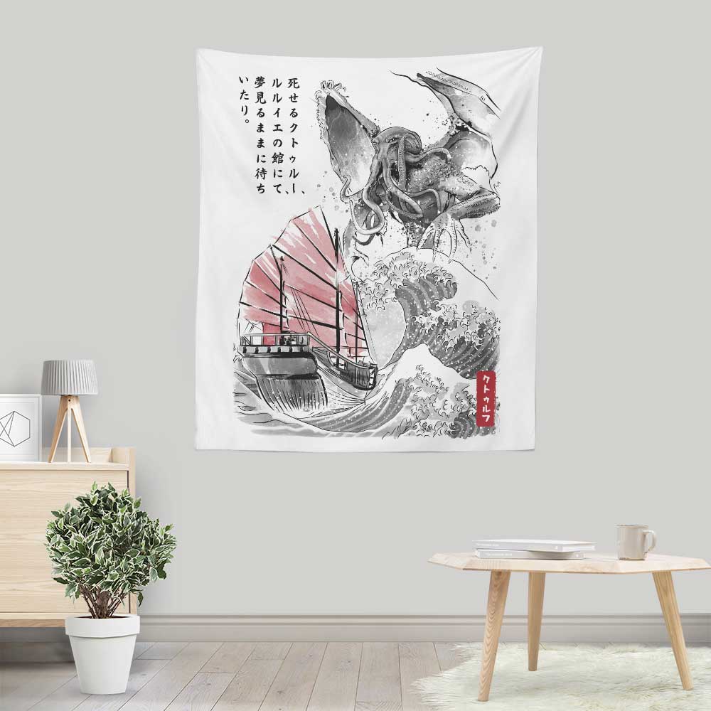 Dr. Monekers' Great Old One Sumi-e Lightweight Polyester Wall Tapestry