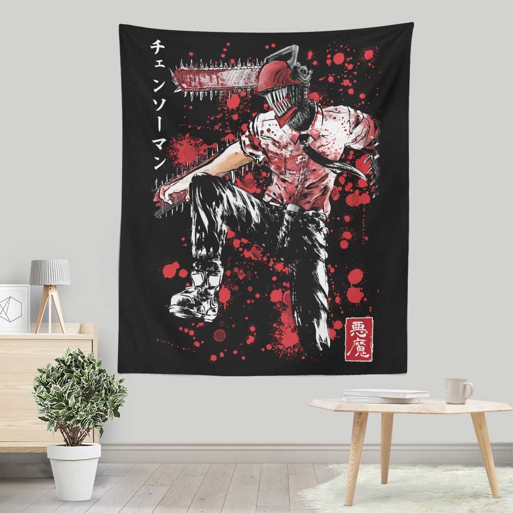 Exquisite Chainsaw Sumi - e Wall Hanging Tapestry by Dr. Monekers