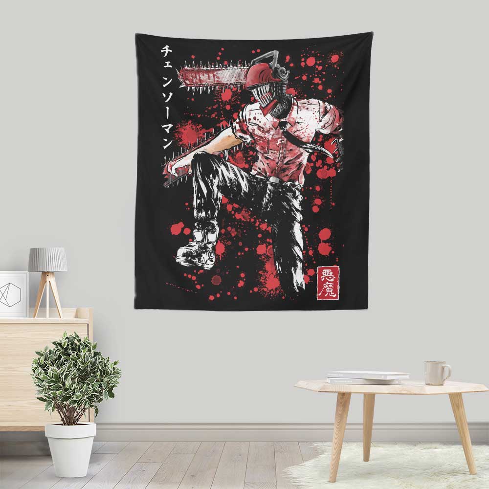 Exquisite Chainsaw Sumi - e Wall Hanging Tapestry by Dr. Monekers