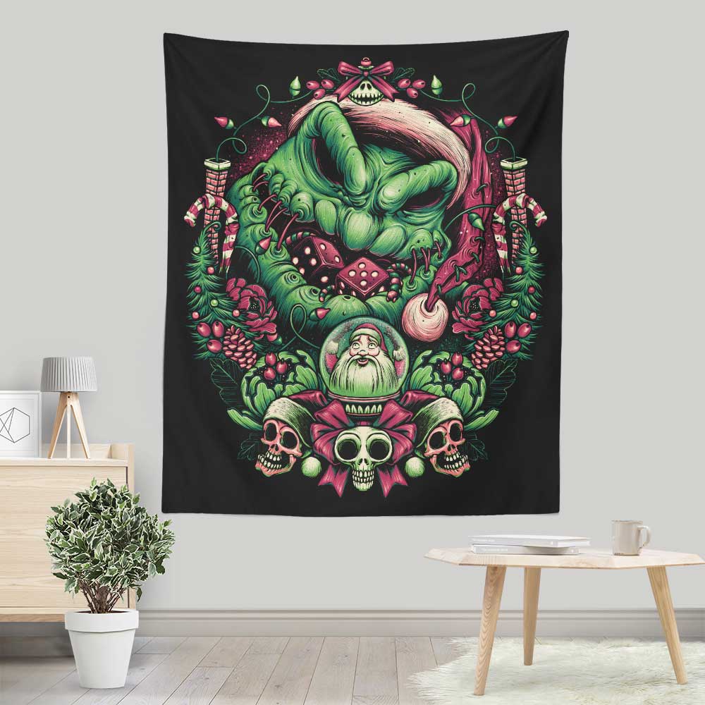 Unique Christmas Boogeyman Themed Wall Tapestry by Glitchygorilla