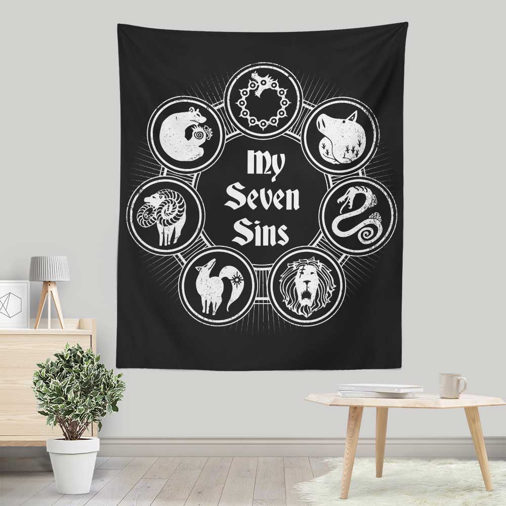 My Seven Sins Wall Decorative Tapestry by Typhoonic Art