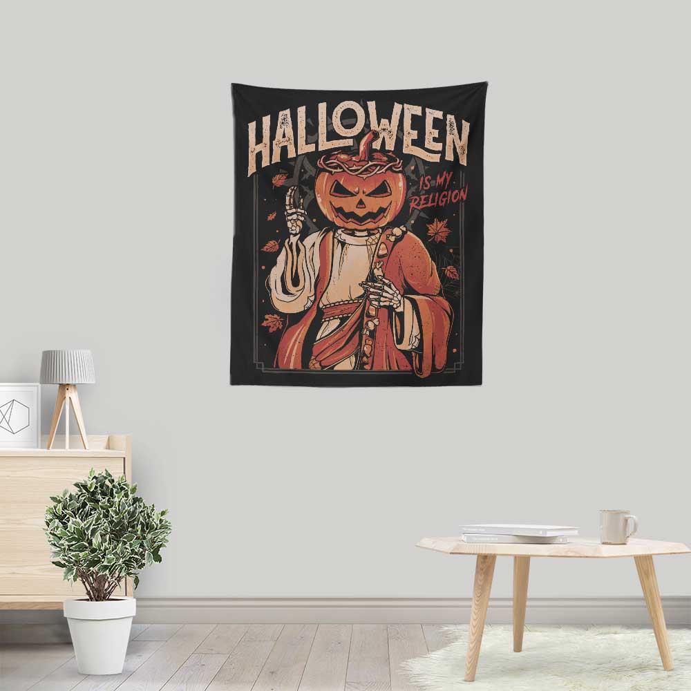 Eerie Halloween - Themed Wall Tapestry: 'Halloween is My Religion'