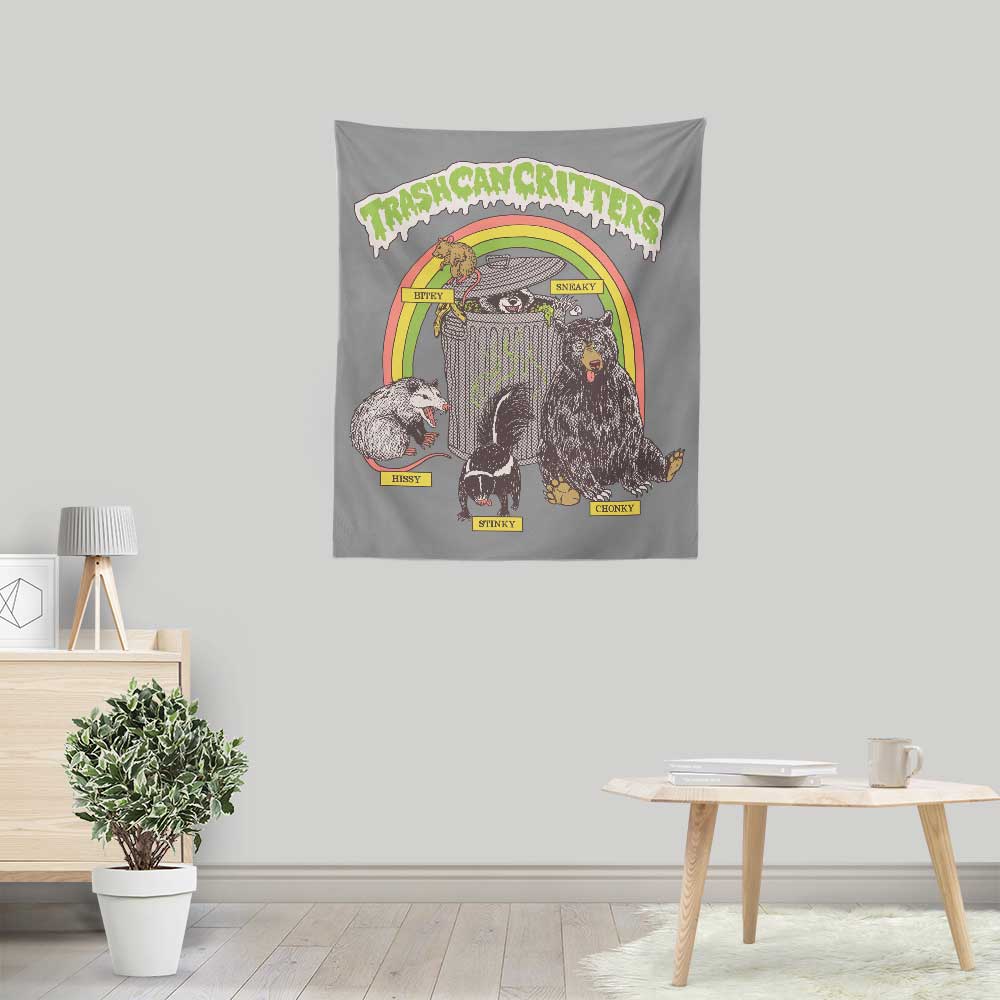 Durable 100% Polyester Trash Can Critters Wall Tapestry by Hillary White