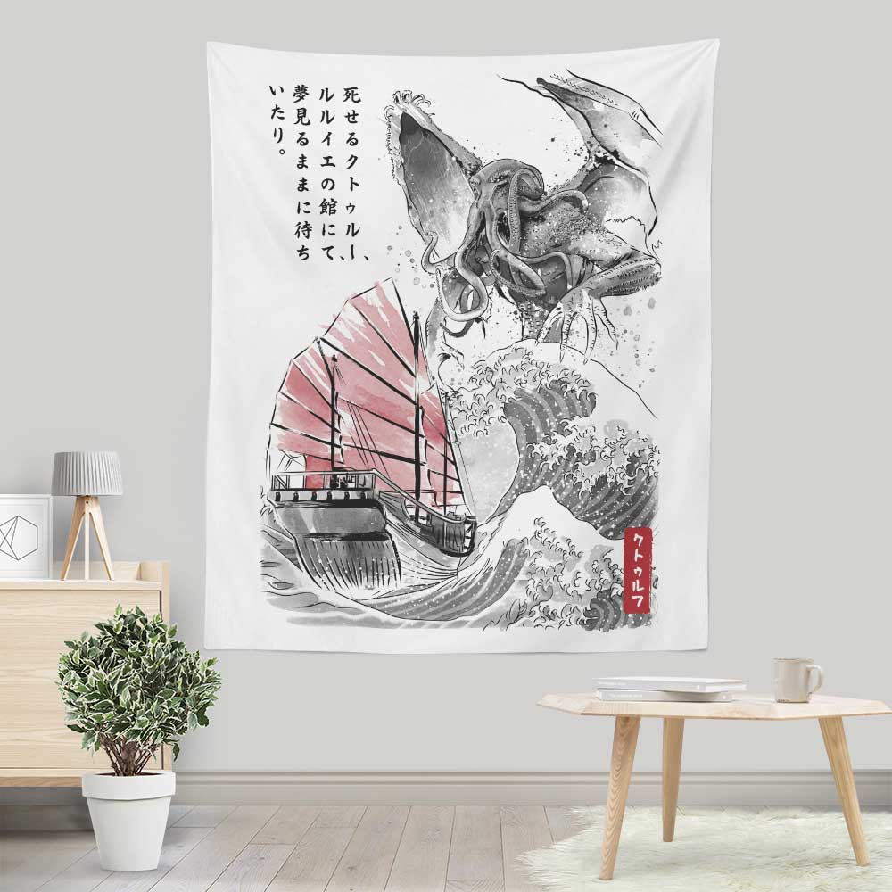 Dr. Monekers' Great Old One Sumi-e Lightweight Polyester Wall Tapestry