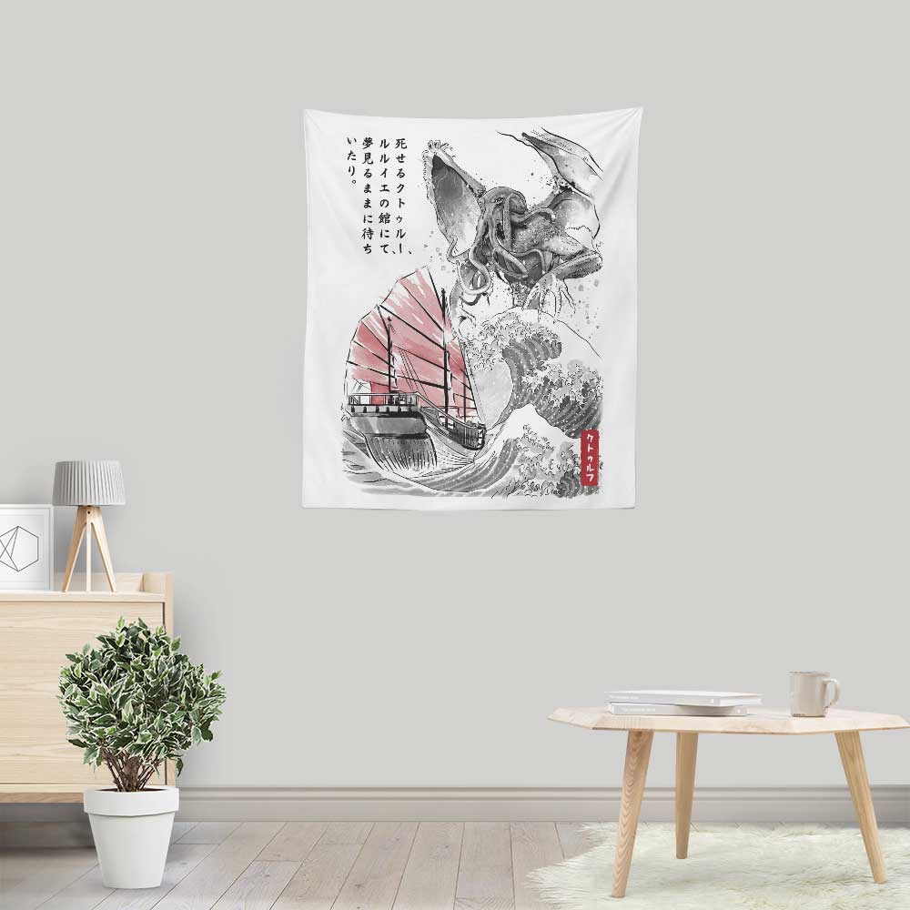 Dr. Monekers' Great Old One Sumi-e Lightweight Polyester Wall Tapestry