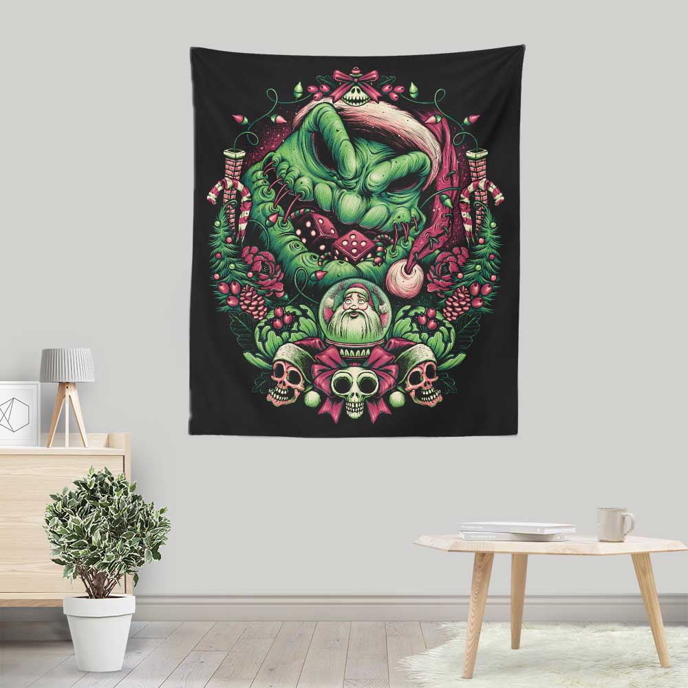 Unique Christmas Boogeyman Themed Wall Tapestry by Glitchygorilla