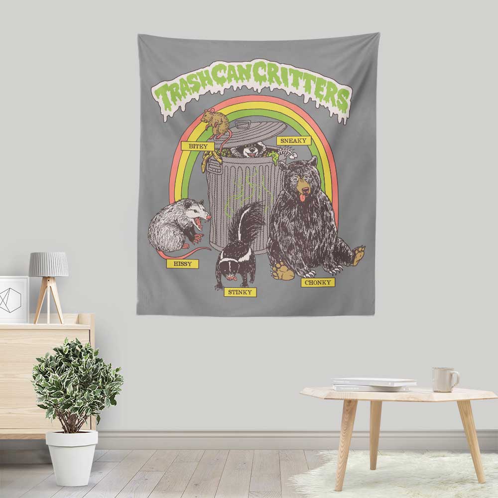Durable 100% Polyester Trash Can Critters Wall Tapestry by Hillary White